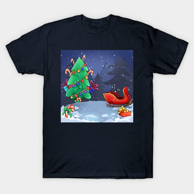 christmas with santa claus and reindeer T-Shirt by yudabento